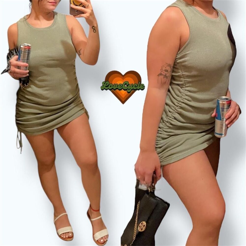 Women's Lioness Sage Green Military Minds Drawstring Mini Dress – Size L